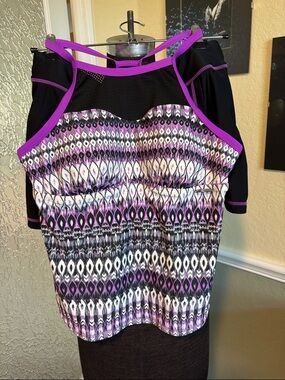 ZeroXposur Purple Black White Patterned Tankini Top and skirt w/panty 12